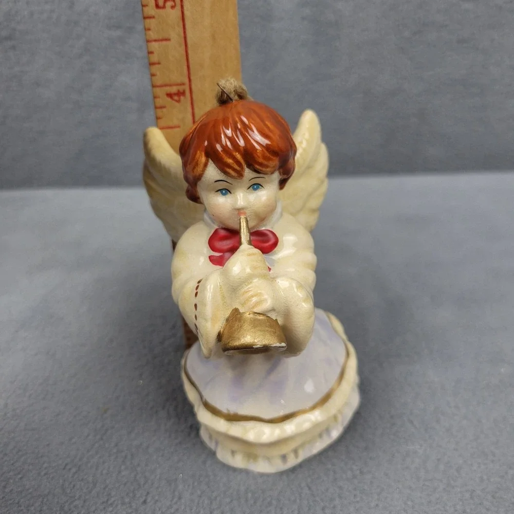 Vintage Angel Christmas‎ Ornament Red Bow & Horn Trumpet 4
